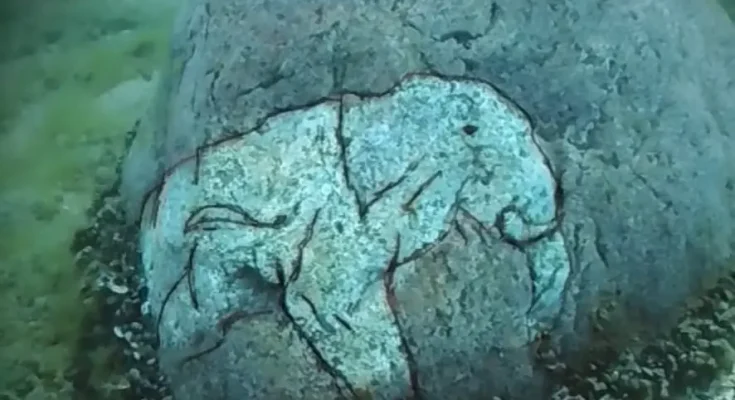 ミシガン湖からマストドンの彫刻が施された岩を発見